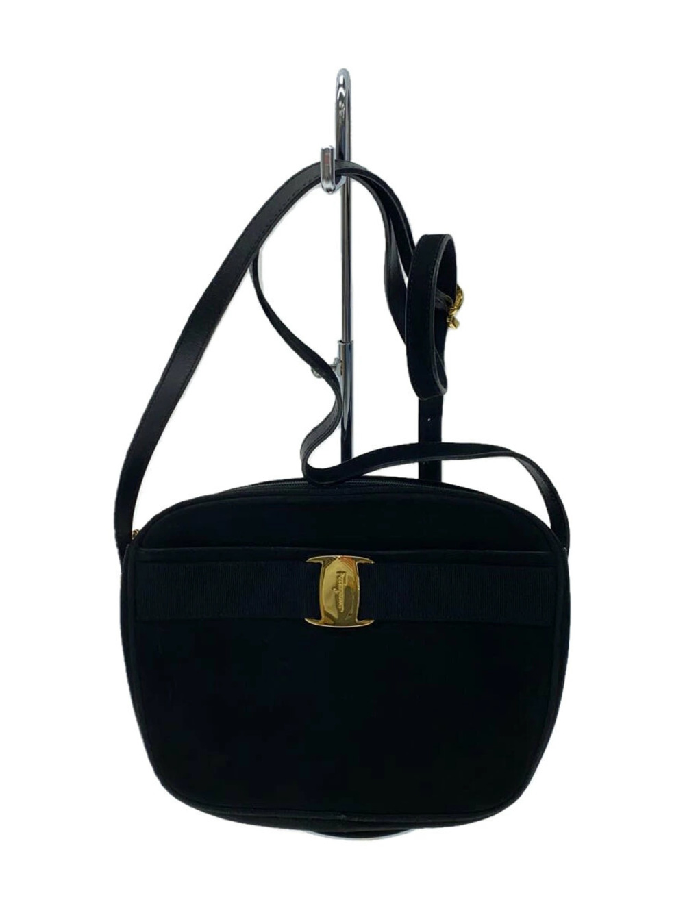 Salvatore Ferragamo Shoulder Bag Suede Black Solid